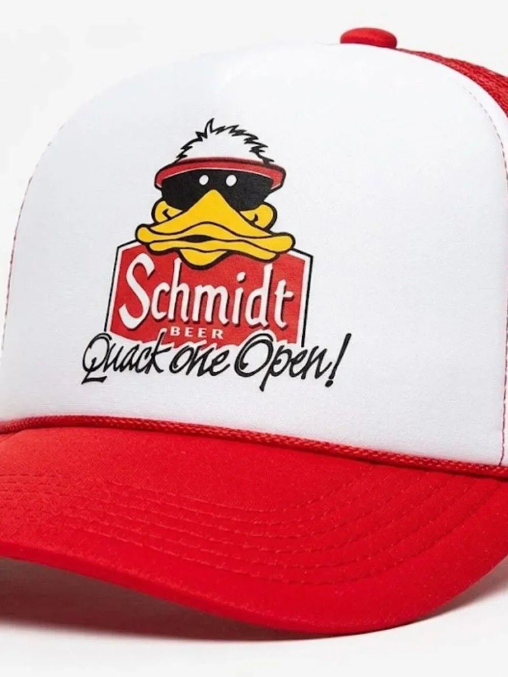 Retro Schmidt Beer Trucker Hat Vintage Quack One Open Foam Snapback Cap Red 80s